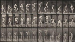 Tafel Nummer 171. Auf ein Gerüst steigen, herunterspringen und sich drehen von Eadweard Muybridge