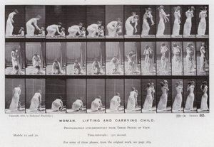 Die menschliche Figur in Bewegung: Frau, die ein Kind hebt und trägt von Eadweard Muybridge