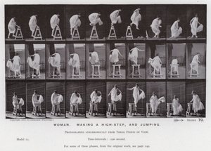 Die menschliche Figur in Bewegung: Frau, macht einen hohen Schritt und springt von Eadweard Muybridge