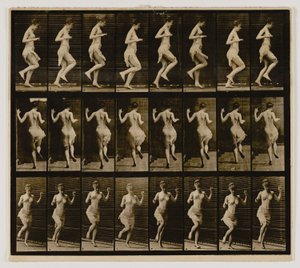Frau hüpft auf einem Fuß, aus dem Buch Animal Locomotion von Eadweard Muybridge