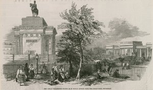 Die große Wellington-Statue und der Bogen, wie sie vom Green Park, Piccadilly, erscheinen würden von Ebenezer Landells