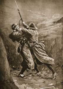 Private Lavin kämpft mit einem türkischen Bomber in einem britischen Schützengraben bei Suvla Bay, Gallipoli