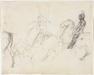 Kampfszene mit gepanzerten Figuren zu Pferd (recto) von Edgar Degas