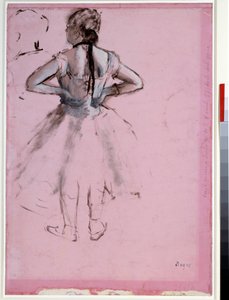 Tänzerin von hinten, Hände in die Hüften gestützt. Essenz auf rosa Papier von Edgar Degas (1834-1917) 1873 Dim. 0,39 x 0,27 cm Paris, Musée du Louvre von Edgar Degas