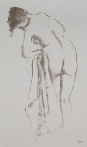 Nackte Frau mit Handtuch, stehend