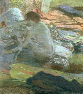 Sitzende Frau trocknet ihre Füße, ca. 1893