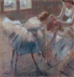 Drei Tänzer bereiten sich auf den Unterricht vor, ca. 1880 von Edgar Degas