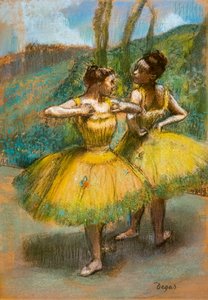 Zwei Tänzerinnen in Gelb. Um 1896. Pastell und Kohle auf zwei Papierstreifen. von Edgar Degas