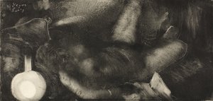 Frau, die auf ihrem Bett liegt, ca. 1885
