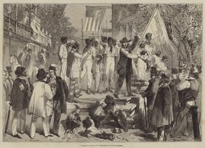 Eine Sklavenauktion in Charleston, South Carolina (Gravur) von Edmond (after) Morin