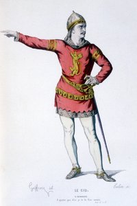 Die Figur des Don Rodrigue in der Tragikomödie Le Cid - Vollständiges Theater: (Sammlung von Stücken von Corneille) Zeichnung von Geffroy, Gravur von Colin - ed. Laplace, Sanchez et Cie, Paris 1884