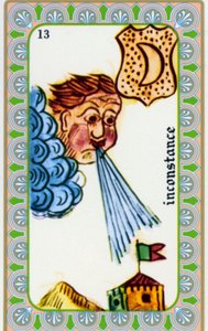Tarot von Magus Belline gezeichnet von Edmond Billaudot ca. 1845 und an den Hellseher Belline zur Neuauflage gegeben: Karte der Unbeständigkeit: Der Wind weht von Edmond Billaudot