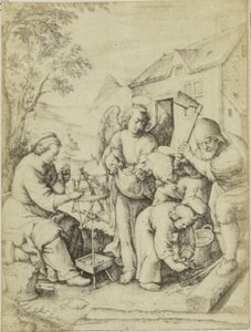 Fotoreproduktion der Gravur Les copeaux von Hieronymus Wierix von Edmond Fierlants