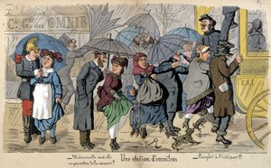 Eine Omnibushaltestelle im Regen - humoristische Zeichnung von Lavrate, ca. 1880 von Edmond Lavrate