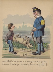 Wildhüter und Junge mit einem toten Schwein (Farblitho) von Edmond Lavrate