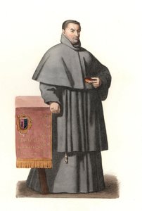 Pedro de Urbina de Montoya, Erzbischof von Sevilla (Spanien) von 1658 bis 1663, basierend auf einem gemalten Porträt von Bartolome Murillo (1618-1682) - Lithografie nach einer Illustration von Edmond Lechevallier-Chevignard (1825-1902), aus „Historische Ko