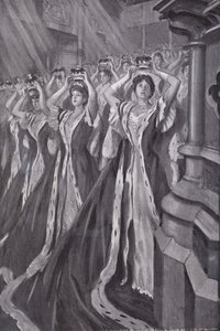 Peeressen setzen ihre Kronen bei der Krönung von Königin Alexandra, Gemahlin von König Edward VII., in der Westminster Abbey, London, auf