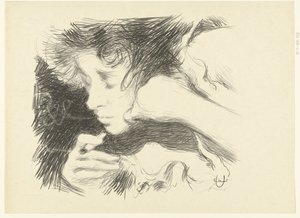 Kopf einer rauchenden Frau mit Zigarette und geschlossenen Augen von Edouard Crébassa