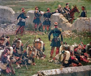 Abend der Schlacht von Rezonville Gravelotte. Grenadiere der Kaiserlichen Garde ruhen, 16. August von Jean Baptiste Edouard Detaille