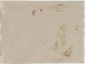 Skizze eines Mannes mit erhobenem Arm und Skizze eines Helms (verso)