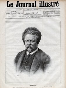 Alfred Grevin (1827-1892) Bildhauer, Karikaturist, Karikaturist, Karikaturist und Designer französischer Theaterkostüme - Gravur von Navellier nach einem Foto von Nadar in „The Illustrous Journal“ von 1892