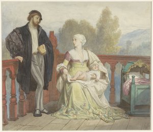 Francesca di Rimini und Paolo di Polenta mit Kind auf einem Balkon