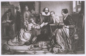 Shakespeare mit seiner Familie in Stratford, rezitiert die Tragödie Hamlet von Edouard Jean Conrad Hamman