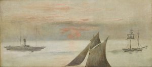 Boote auf dem Meer, Sonnenuntergang