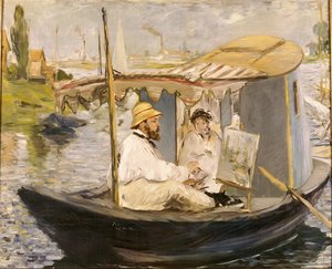 Claude Monet in seinem Atelierboot malend