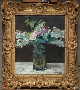 Vase mit weißen Flieder und Rosen von Édouard Manet