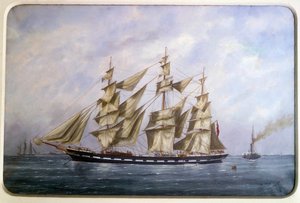 Die Rossdhu, drei englische Matrosen beim Trockenfahren von Edouard Marie Adam