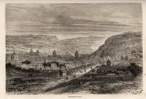Gesamtansicht von Cusco oder Cusco, ehemalige Hauptstadt der Inkas, Zeichnung von Riou, zur Illustration von Paul Marcoys Reise durch Südamerika von 1848 bis 1860. Gravur in „Le tour du monde“, herausgegeben von Edouard Charton