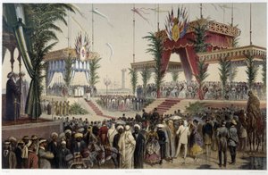Die Tribüne der Souveräne in „Einweihung des Suezkanals“ von G. Nicole. 1869 von Edouard Riou