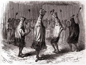 Ritueller Tanz der Ticuna-Indianer aus Peru mit Verkleidungen und Masken