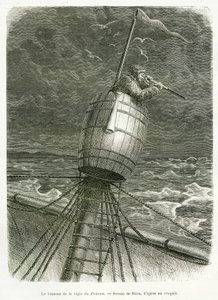 Das Fass der Wache des Bootes Proven, Zeichnung von Riou, zur Illustration der Geschichte von Professor Nils Adolf Erik (Eric) Baron Nordenskjöld (Nordenskiöld) (1832-1901): Schwedische Polarexpedition, 1875. Gravur in „Le tour du monde“