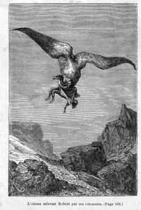 Die Kinder des Kapitän Grant: Der Vogel entführte Robert an seinen Kleidern von Jules Verne, Edition Hetzel/Voyages Extraordinary 1868