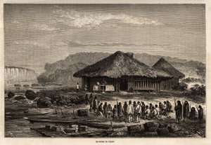 Die Abfahrtsmesse in Echarati (Peru), besucht von den bekehrten Einheimischen. Zeichnung von Riou zur Illustration von Paul Marcoy