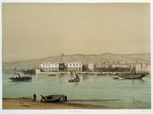 Ansicht des Kanals in „Einweihung des Suezkanals“ von G. Nicole. 1869