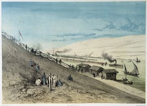 Ansicht des Kanals bei der „Einweihung des Suezkanals“ von G. Nicole, 1869