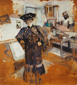 Dame mit Schleier, Hände in den Hüften
