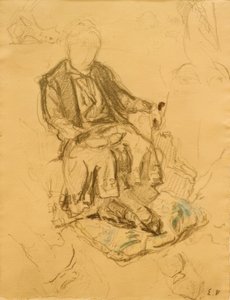 Madame Bénard sitzend, Füße auf einem Kissen von Edouard Vuillard