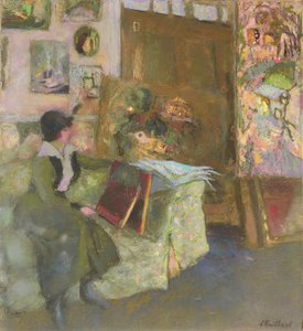 Modell auf einem grünen Sofa von Edouard Vuillard