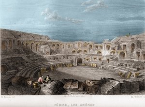Die Arenen von Nimes, Gard, Languedoc-Roussillon, Frankreich. Gravur von Willmann in „La France ancienne et moderne“ von Jean-Bernard Mary-Lafon von Edouard Willmann