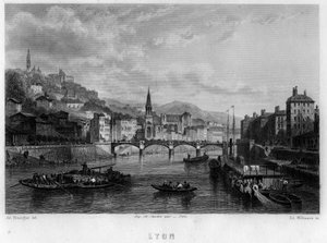 Ansicht der Stadt Lyon, Département Rhône, Region Rhône-Alpes, Frankreich. Gravur von Willmann in „La France ancienne et moderne“ von Jean-Bernard Mary-Lafon von Edouard Willmann