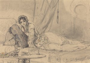 Eine nahöstliche Frau in exotischer Umgebung liegend von Edouard de Beaumont