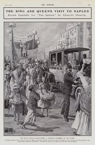 König Edward VII. und Königin Alexandra begegnen einer religiösen Prozession auf einer Straße während ihres Besuchs in Neapel, Italien
