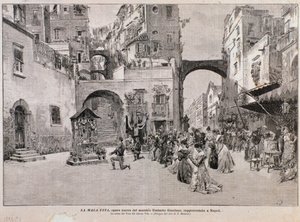 Darstellung von Vitos Gelübde, aus La mala vita, Oper von Umberto Giordano (Gravur) von Edouardo Matania