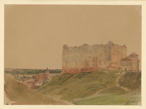 Schlossruine in Gollub, links die Stadt von Eduard Gaertner