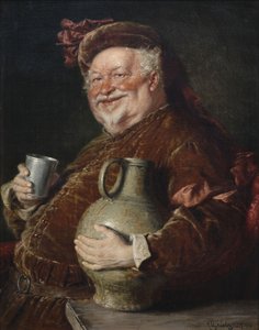 Falstaff mit einem Krug Wein und Zinnbecher, 1910 von Eduard Gruetzner von