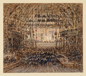 Theater in Peking. Innenansicht von Eduard Hildebrandt